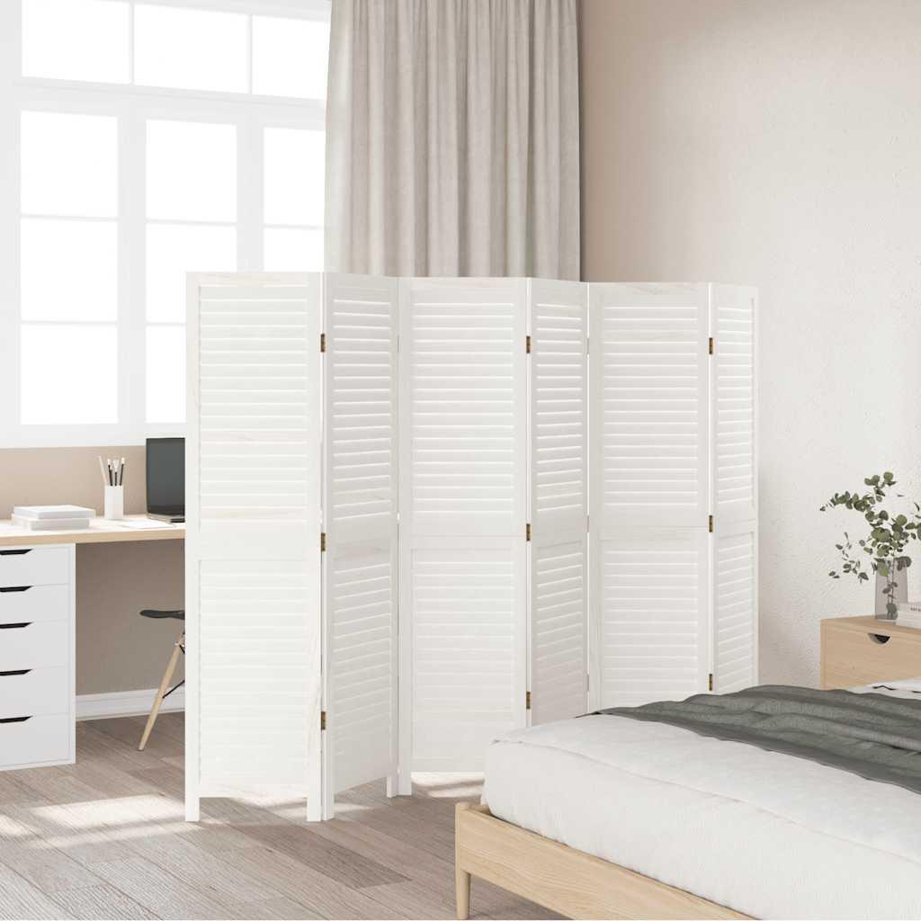 Biombo separador de 6 paneles madera maciza Paulownia blanco retro