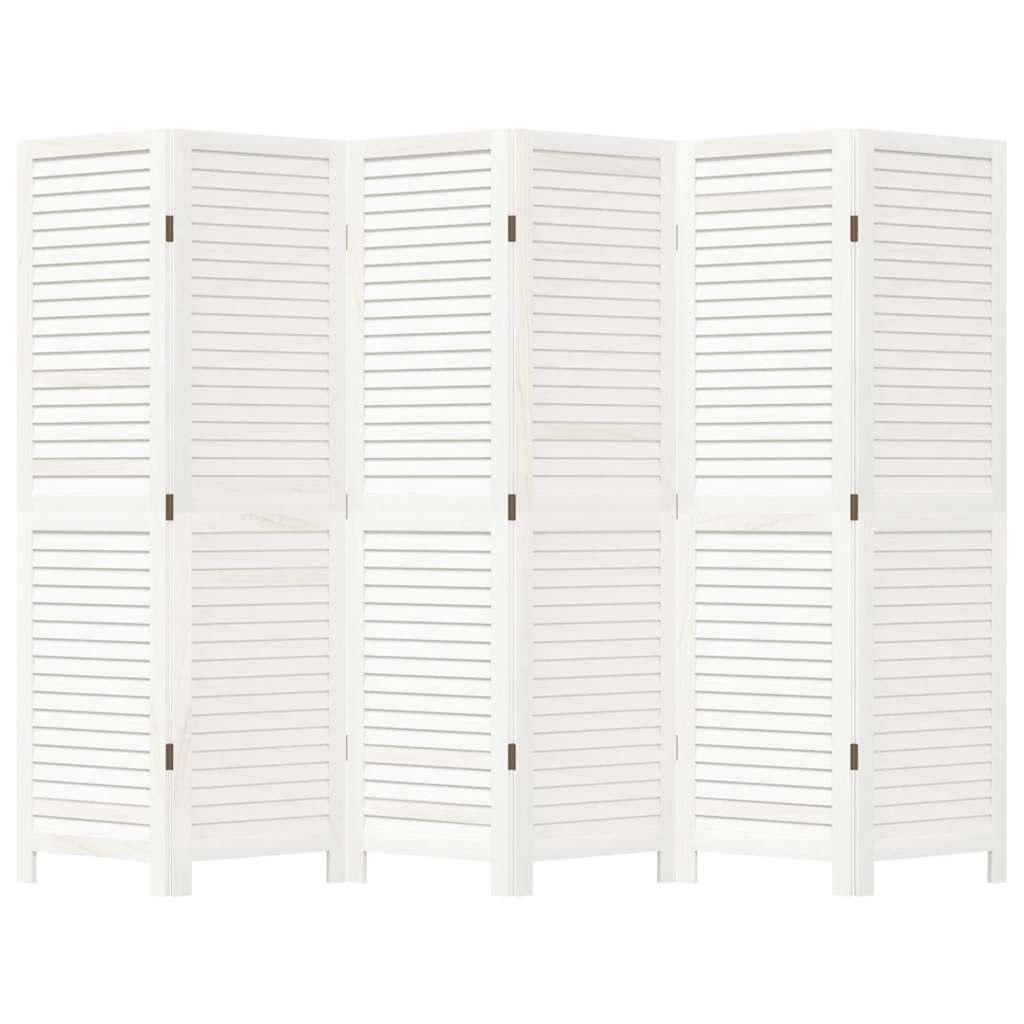 Biombo separador de 6 paneles madera maciza Paulownia blanco retro