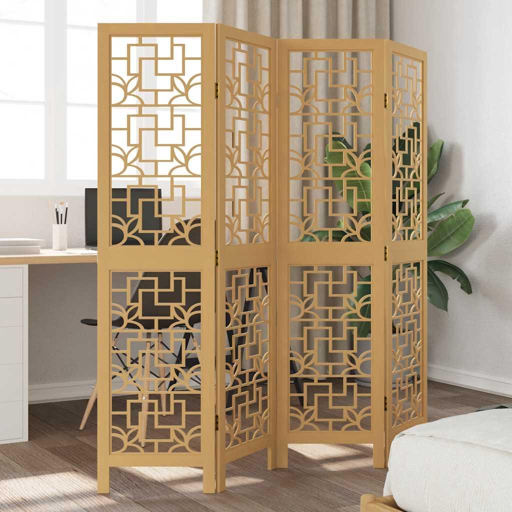 Biombo separador de 4 paneles madera maciza Paulownia