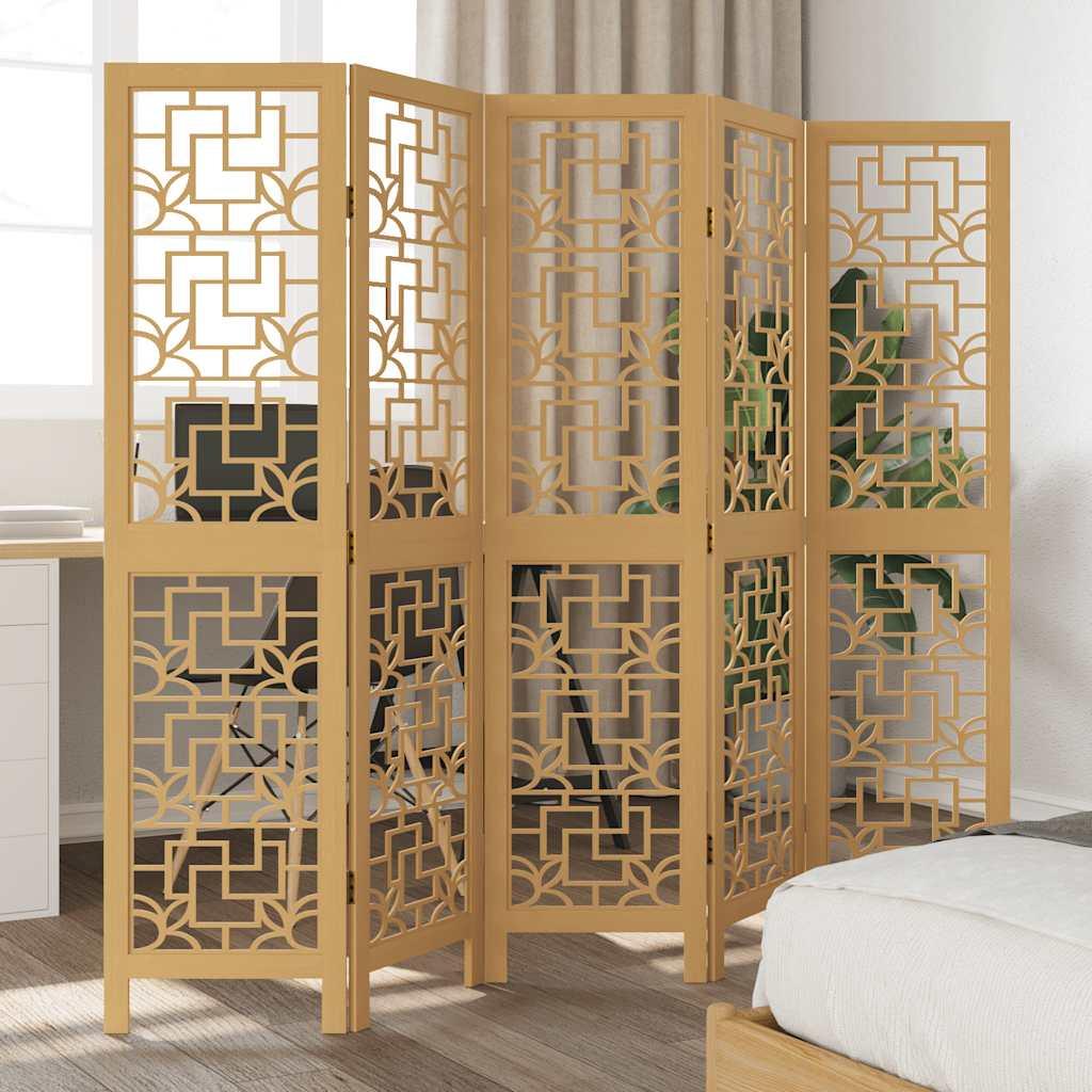 Biombo separador 5 paneles madera maciza Paulownia marrón negro