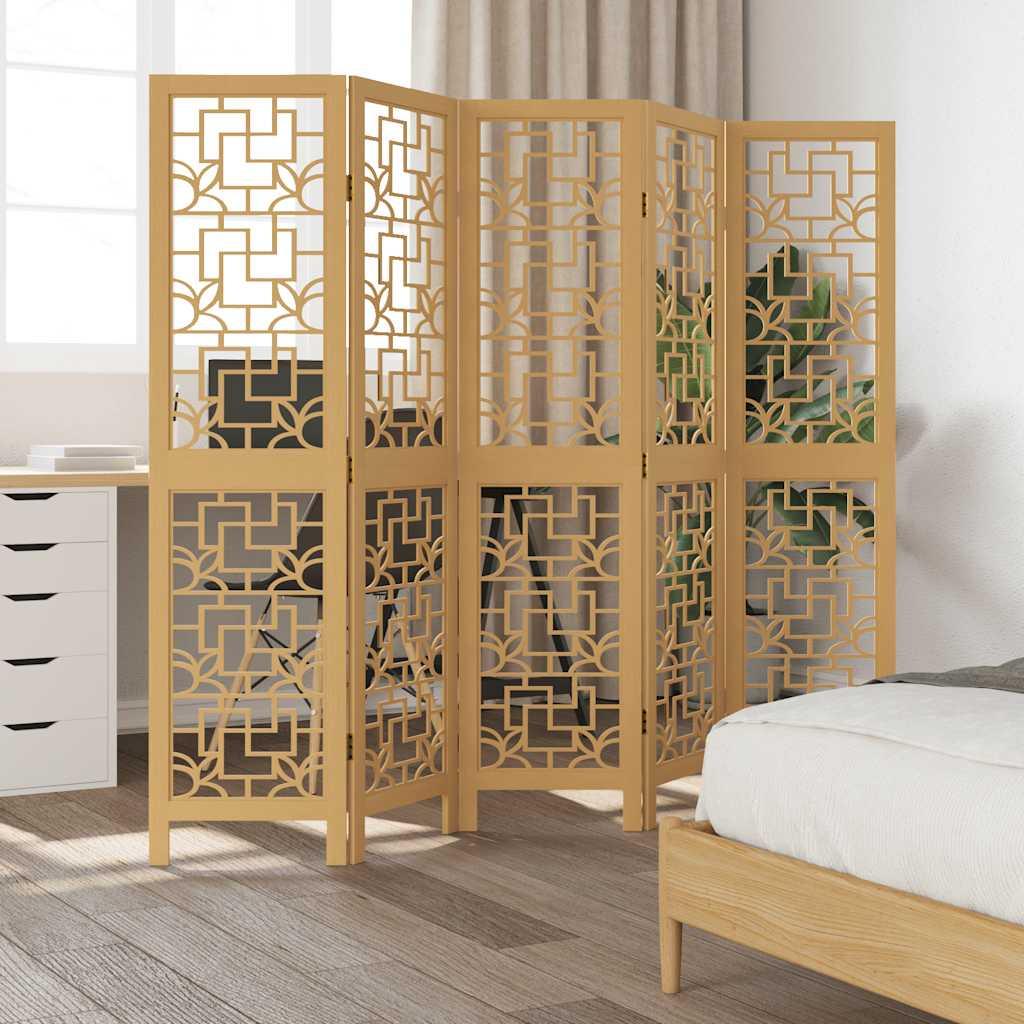Biombo separador 5 paneles madera maciza Paulownia marrón negro