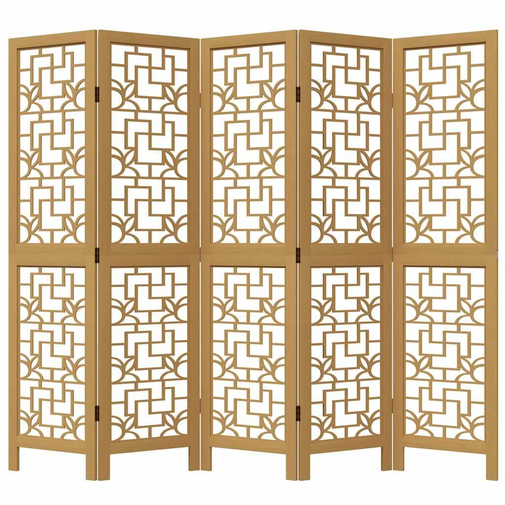 Biombo separador 5 paneles madera maciza Paulownia marrón negro