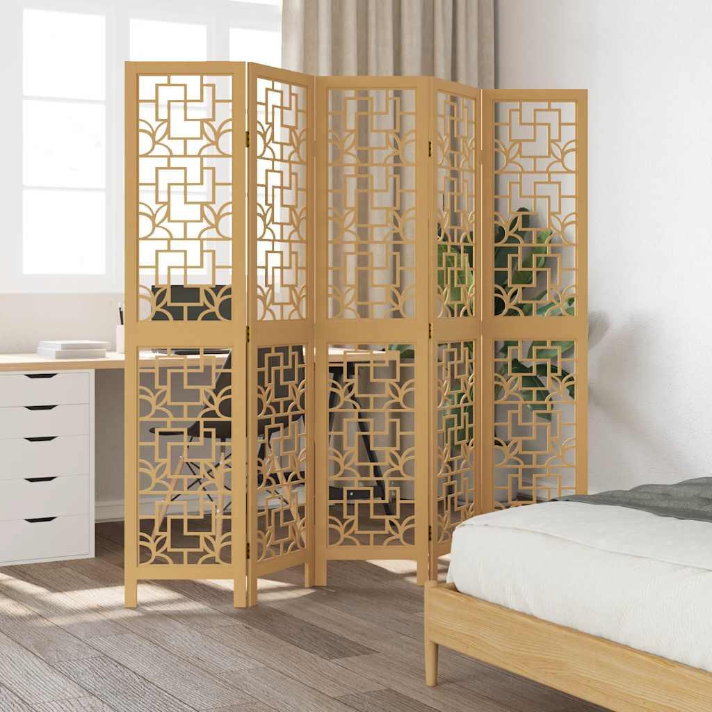 Biombo separador de 5 paneles madera maciza Paulownia