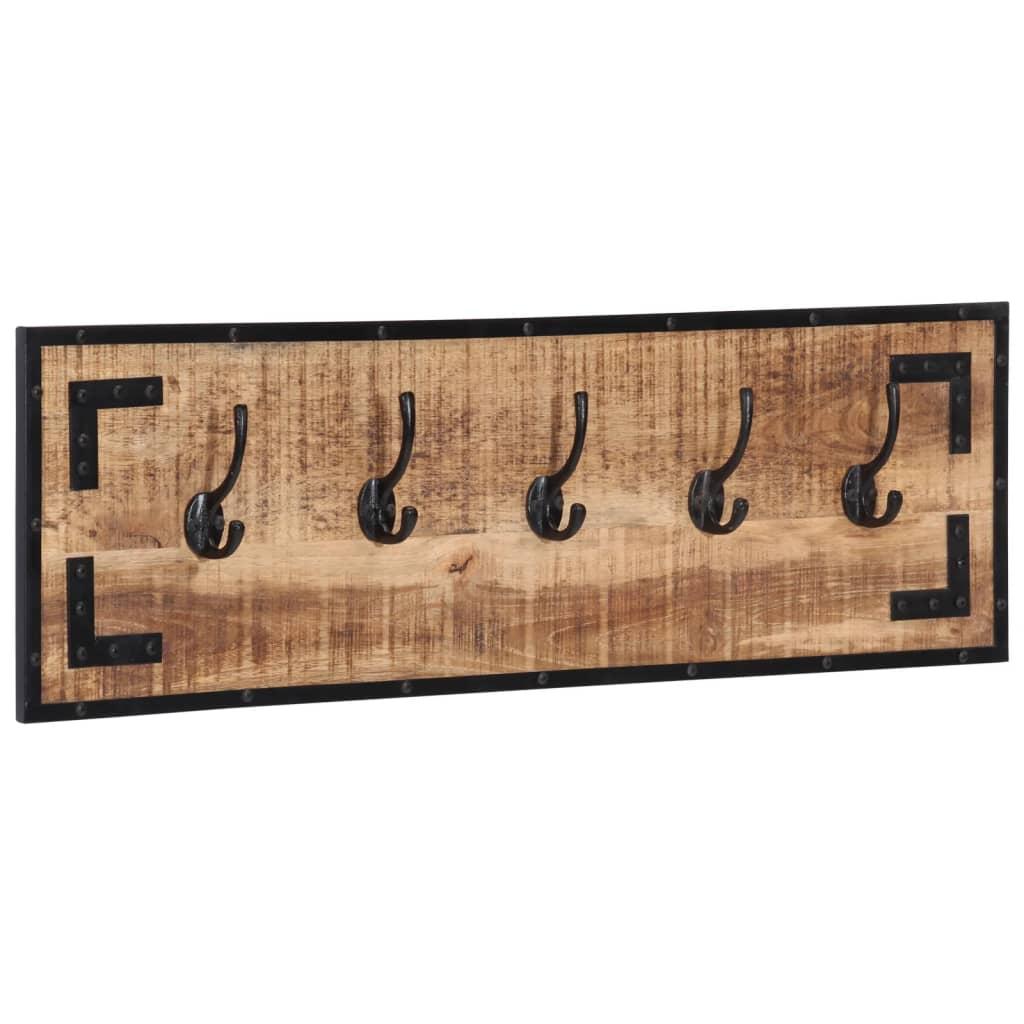 Percheros 2 uds madera maciza de mango rugosa 80x8x25 cm