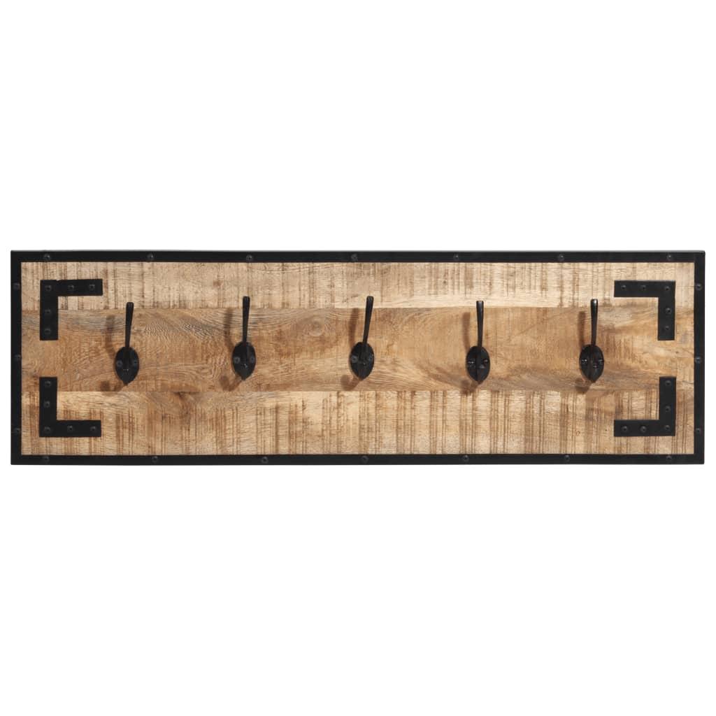 Percheros 2 uds madera maciza de mango rugosa 80x8x25 cm