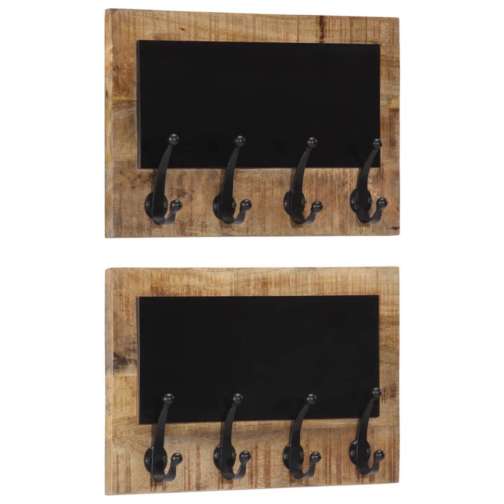Percheros de pared con 4 ganchos 2 uds madera maciza de mango