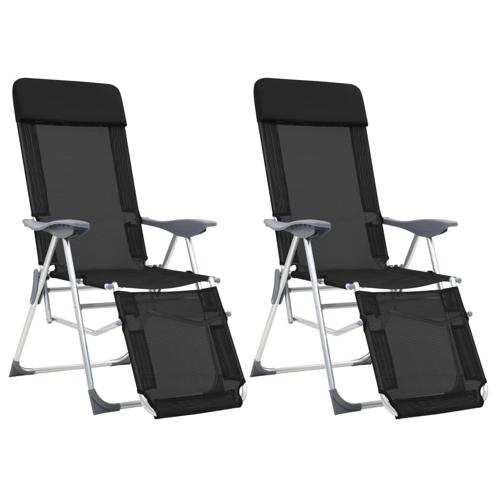 Sillas de camping plegables con reposapiés 2 uds textilene gris