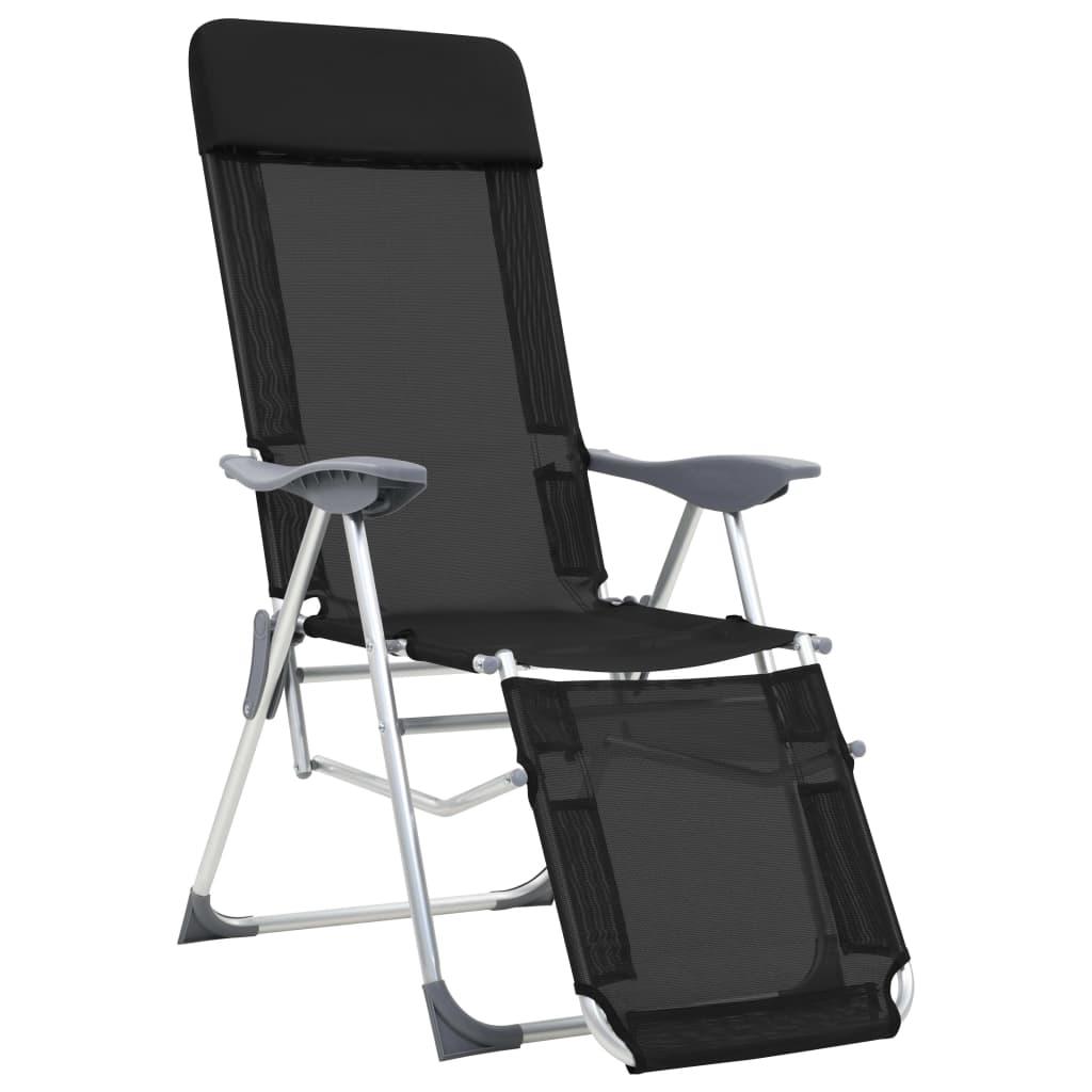 Sillas de camping plegables con reposapiés 2 uds textilene gris