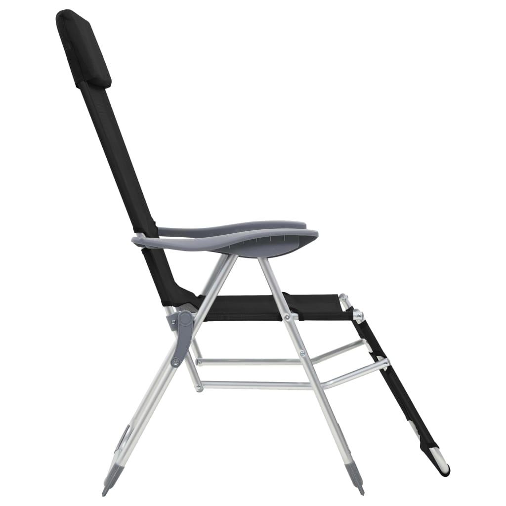 Sillas de camping plegables con reposapiés 2 uds textilene gris