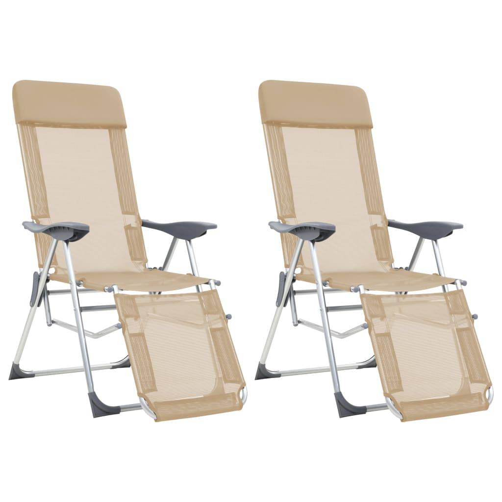 Sillas de camping plegables con reposapiés 2 uds textilene gris