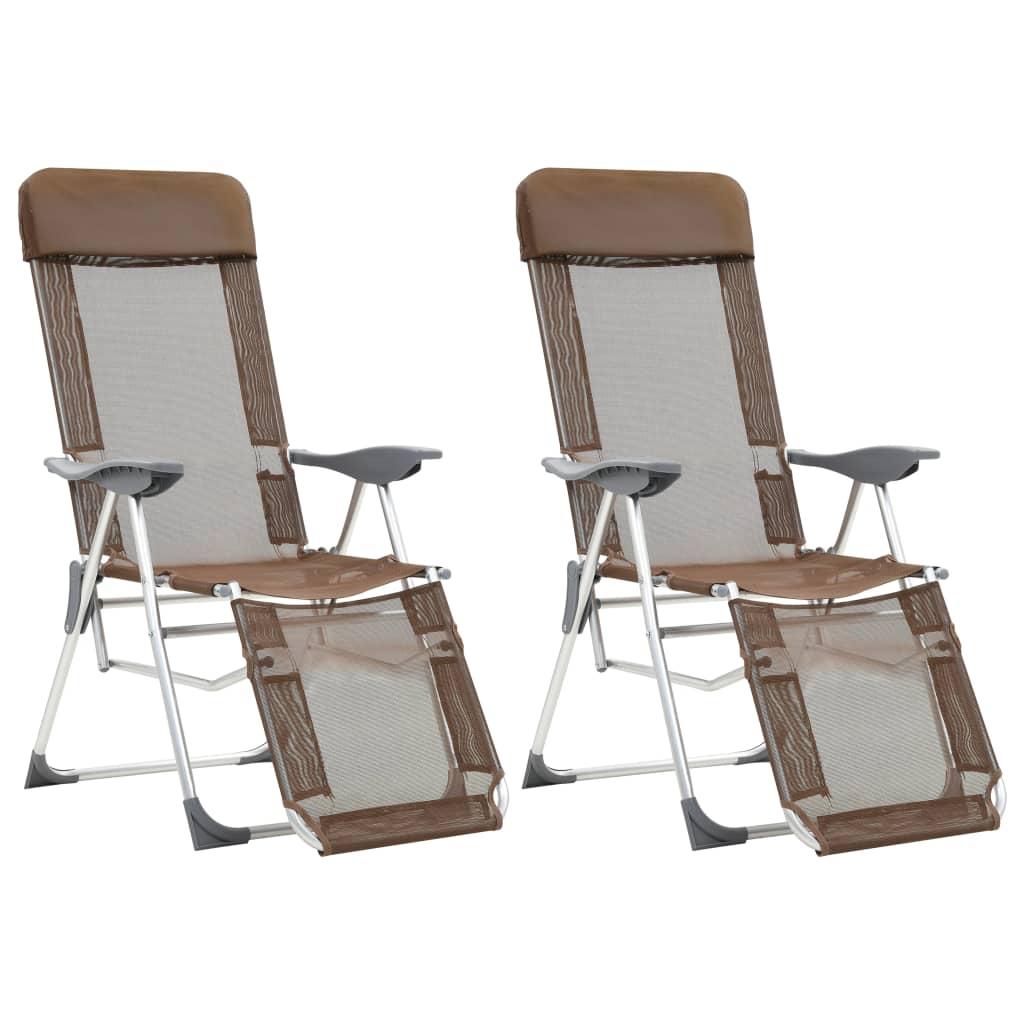 Sillas de camping plegables con reposapiés 2 uds textilene gris