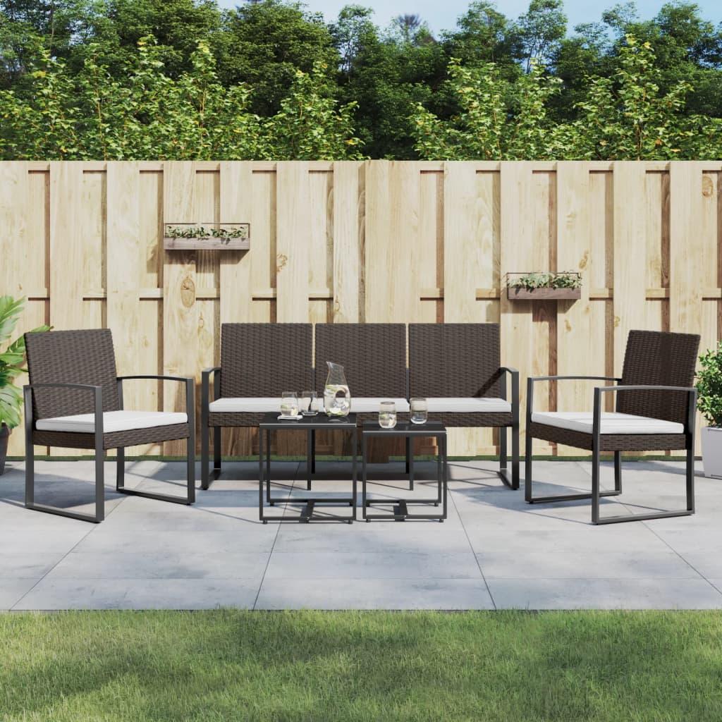 Set comedor de jardín 5 pzas con cojines PP aspecto ratán negro