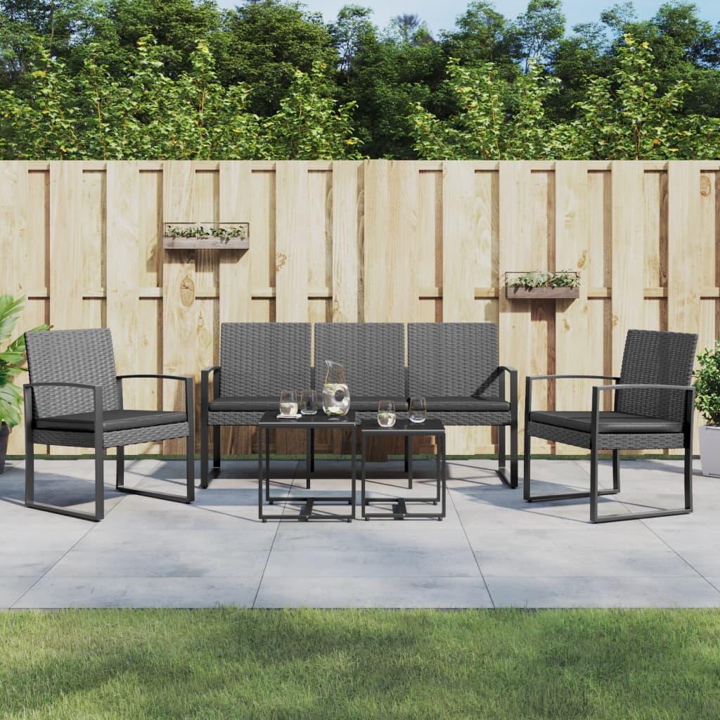 Set comedor de jardín 5 pzas con cojines PP aspecto ratán negro