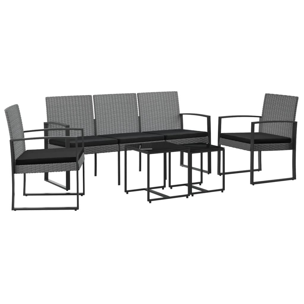 Set comedor de jardín 5 pzas con cojines PP aspecto ratán negro