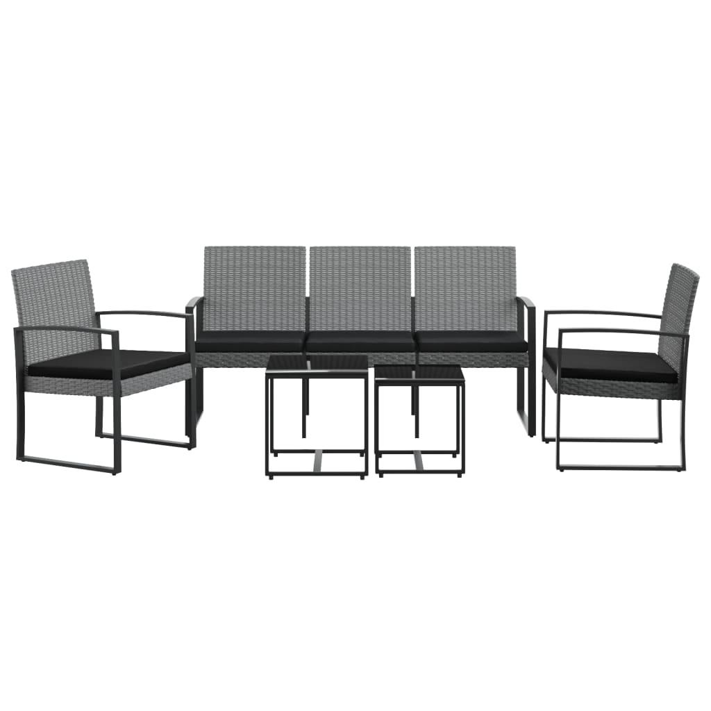 Set comedor de jardín 5 pzas con cojines PP aspecto ratán negro