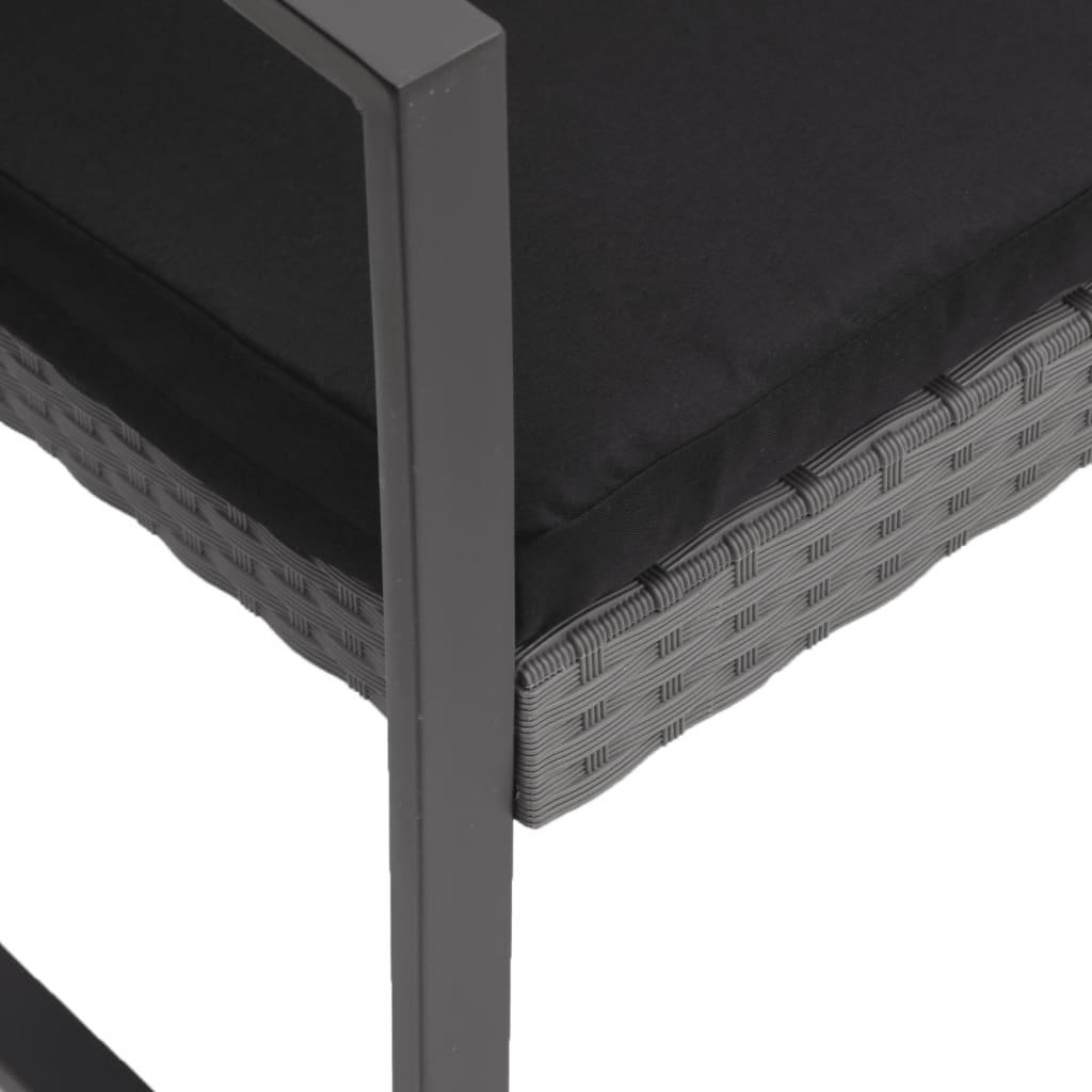 Set comedor de jardín 5 pzas con cojines PP aspecto ratán negro