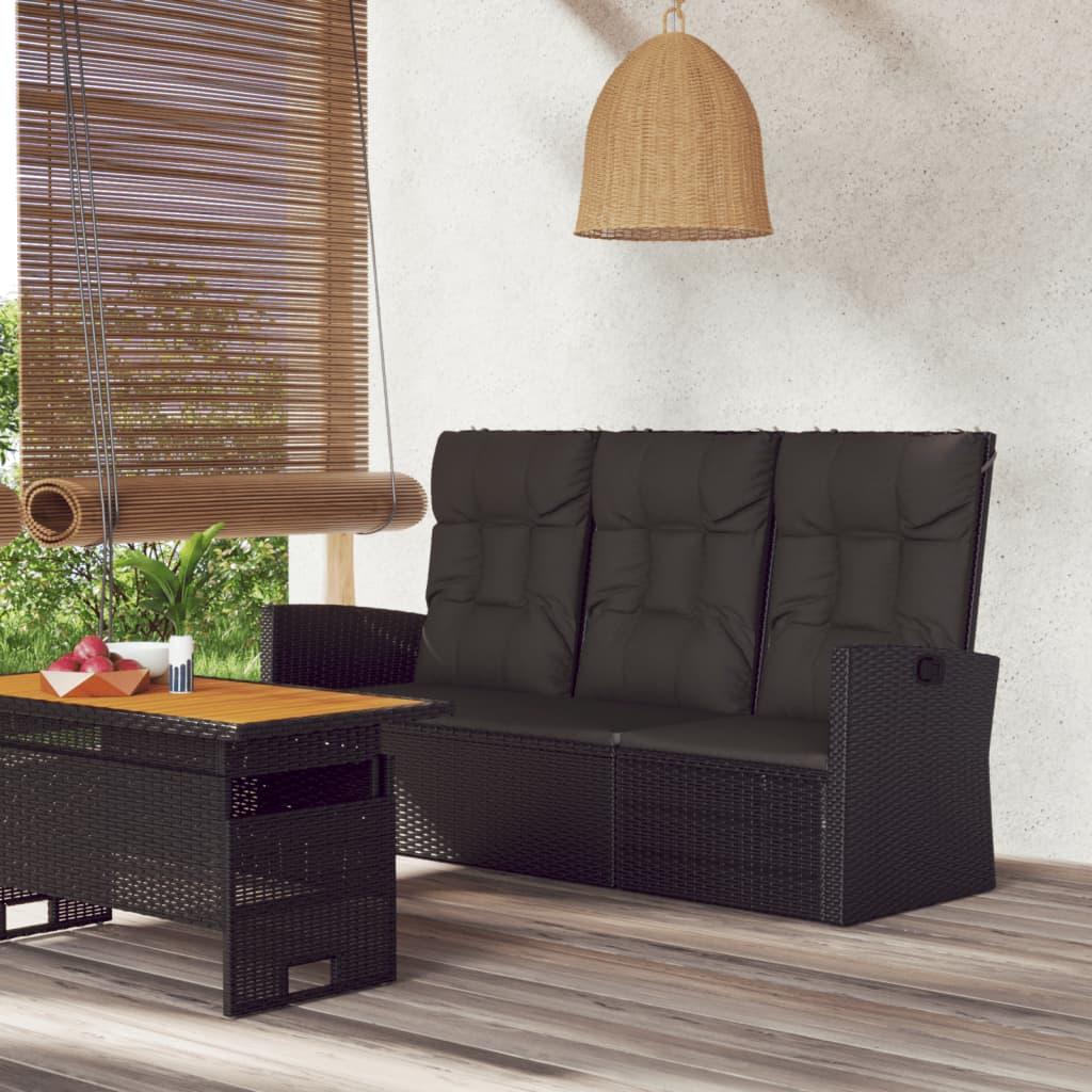 Banco jardín reclinable y cojines ratán sintético negro 118 cm