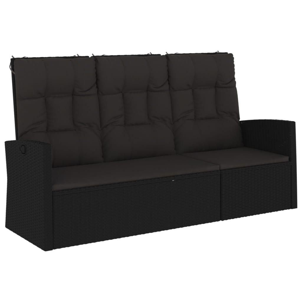 Banco jardín reclinable y cojines ratán sintético negro 118 cm