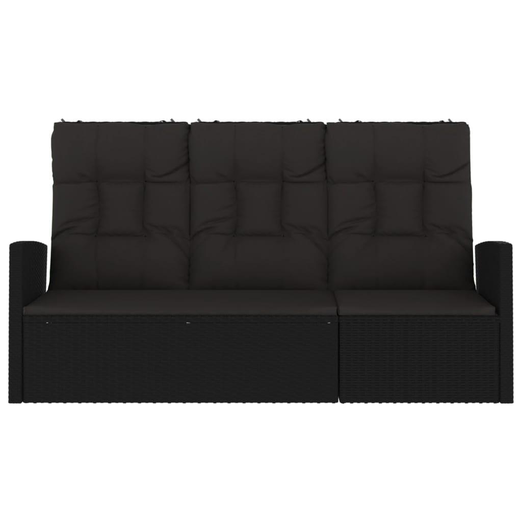 Banco jardín reclinable y cojines ratán sintético negro 118 cm