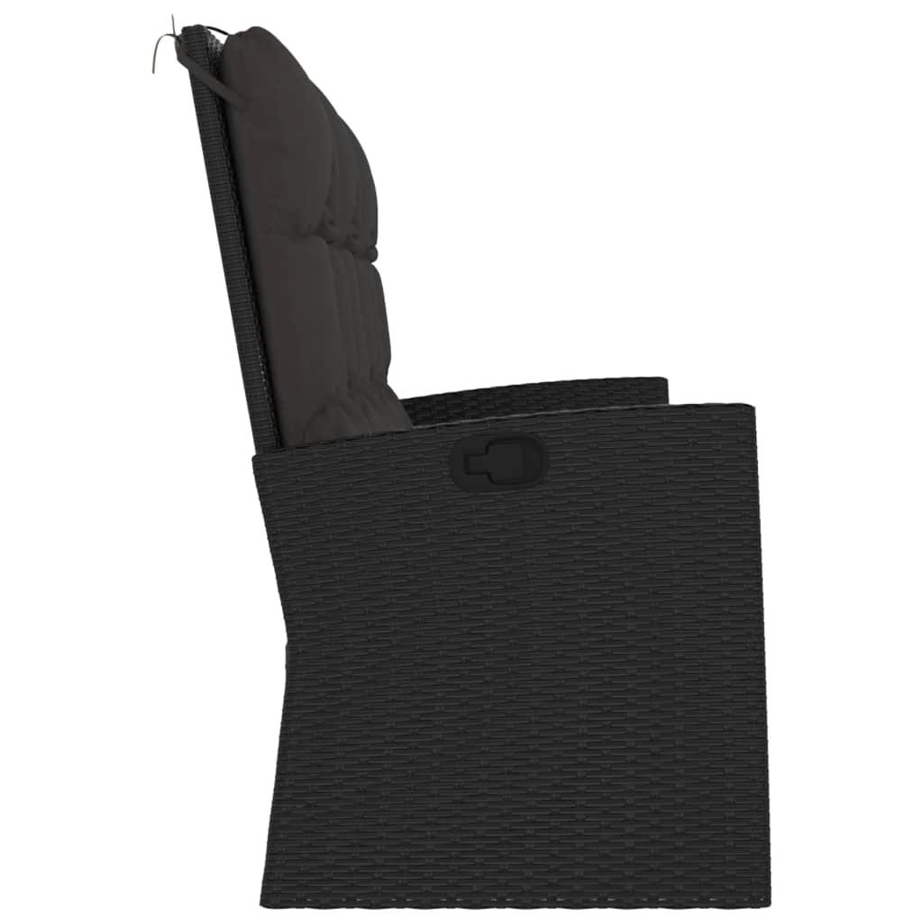 Banco jardín reclinable y cojines ratán sintético negro 118 cm