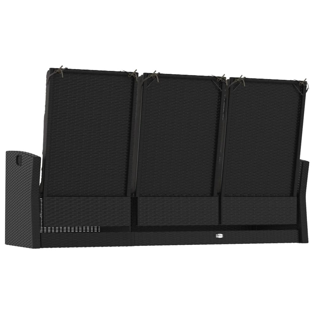 Banco jardín reclinable y cojines ratán sintético negro 118 cm
