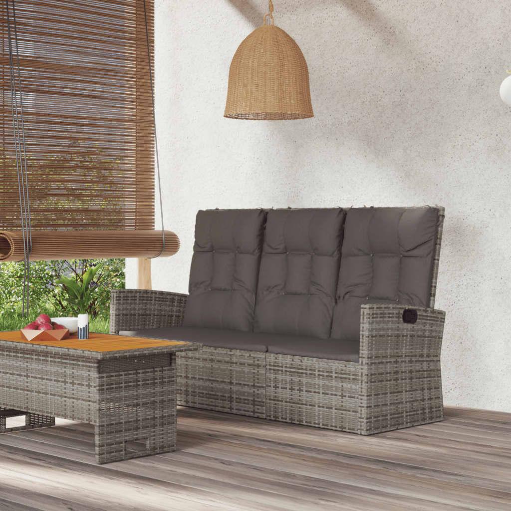 Banco jardín reclinable y cojines ratán sintético negro 118 cm