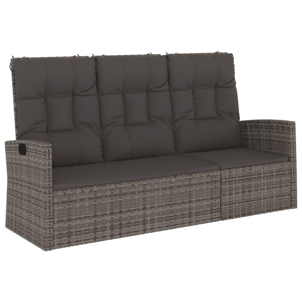 Banco jardín reclinable y cojines ratán sintético negro 118 cm
