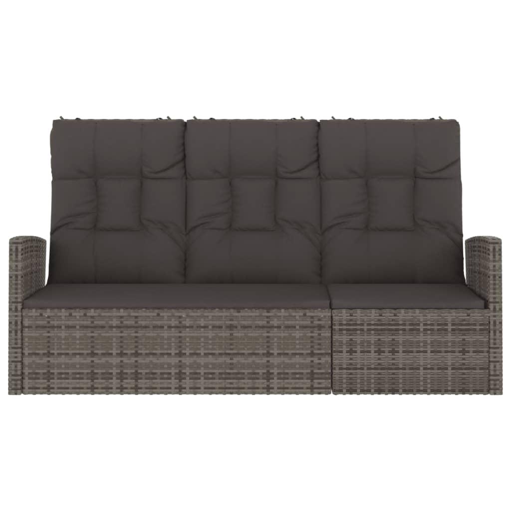 Banco jardín reclinable y cojines ratán sintético negro 118 cm