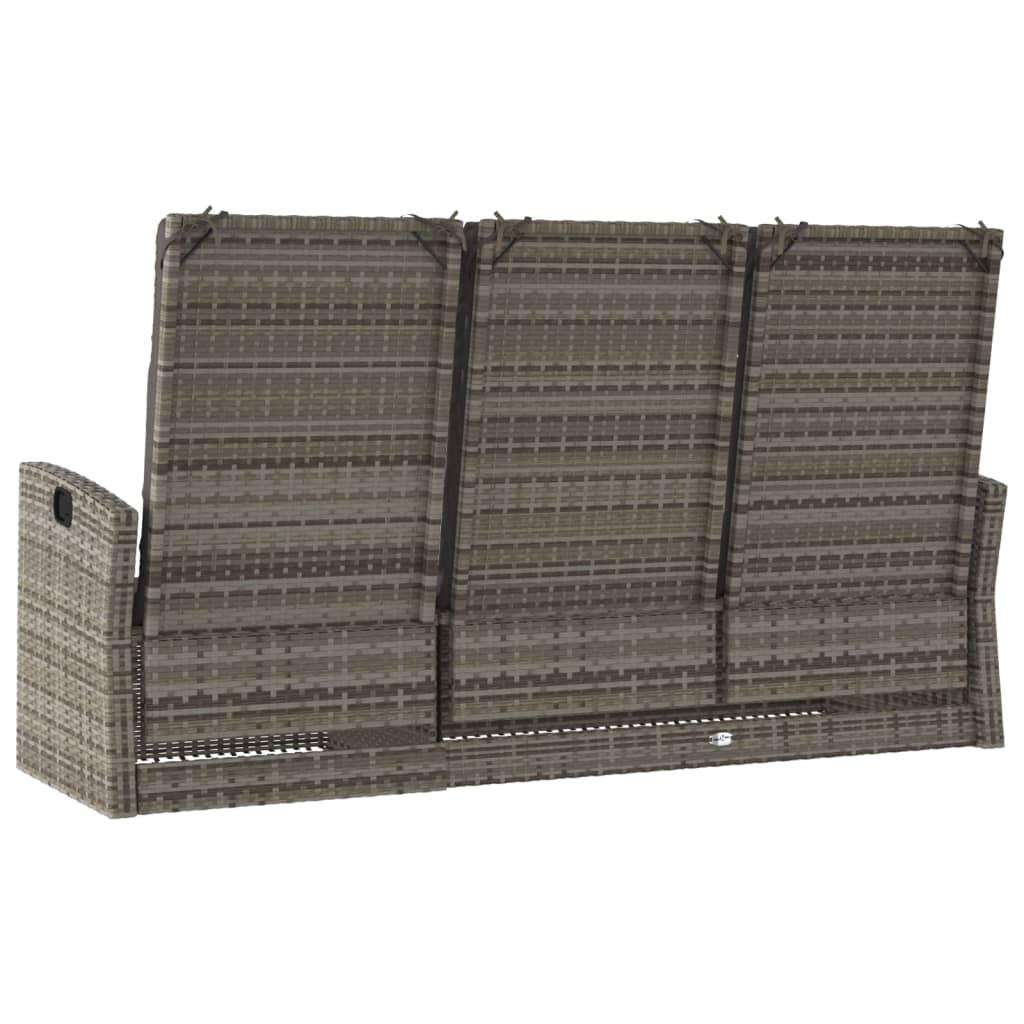 Banco jardín reclinable y cojines ratán sintético negro 118 cm