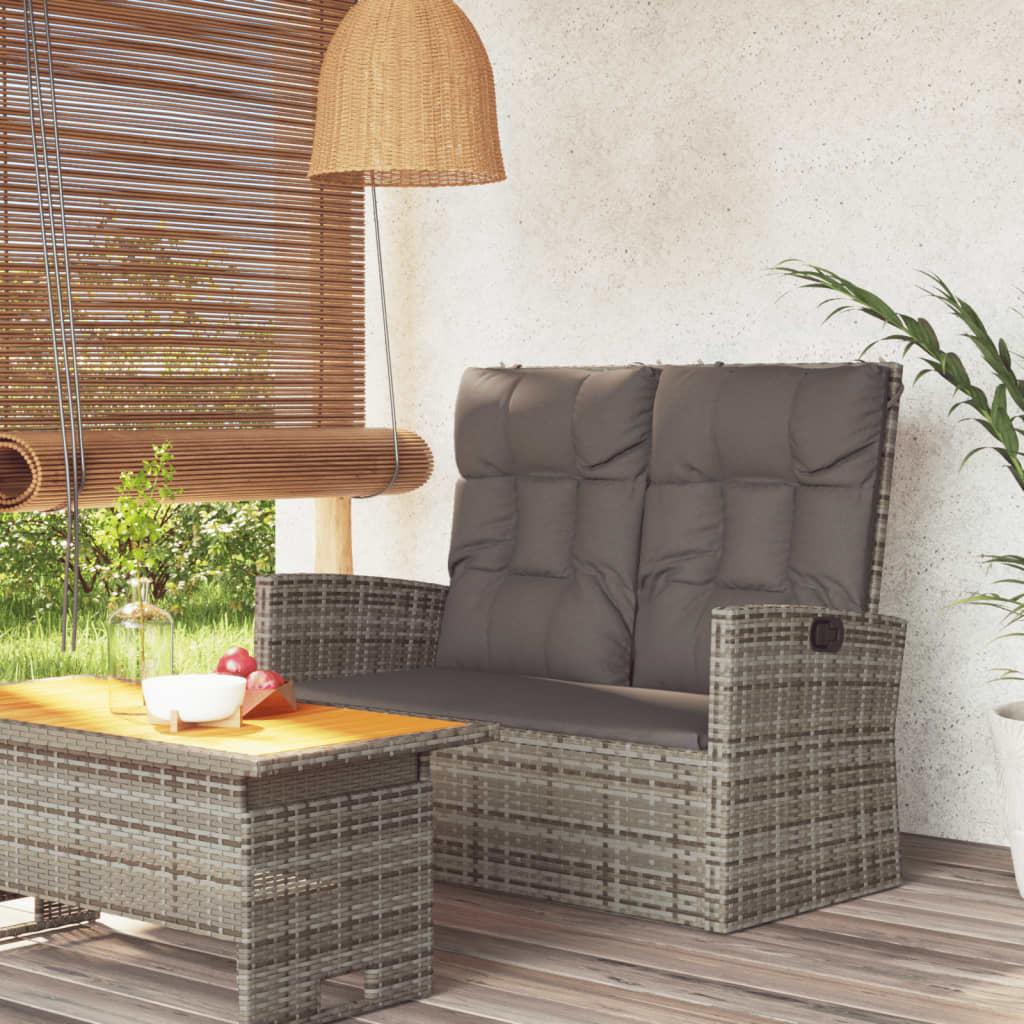 Banco jardín reclinable y cojines ratán sintético negro 118 cm