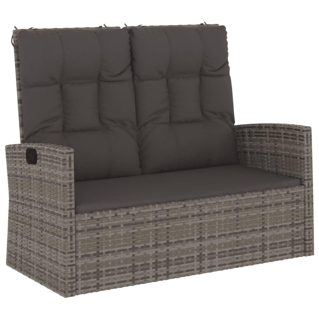 Banco jardín reclinable y cojines ratán sintético negro 118 cm