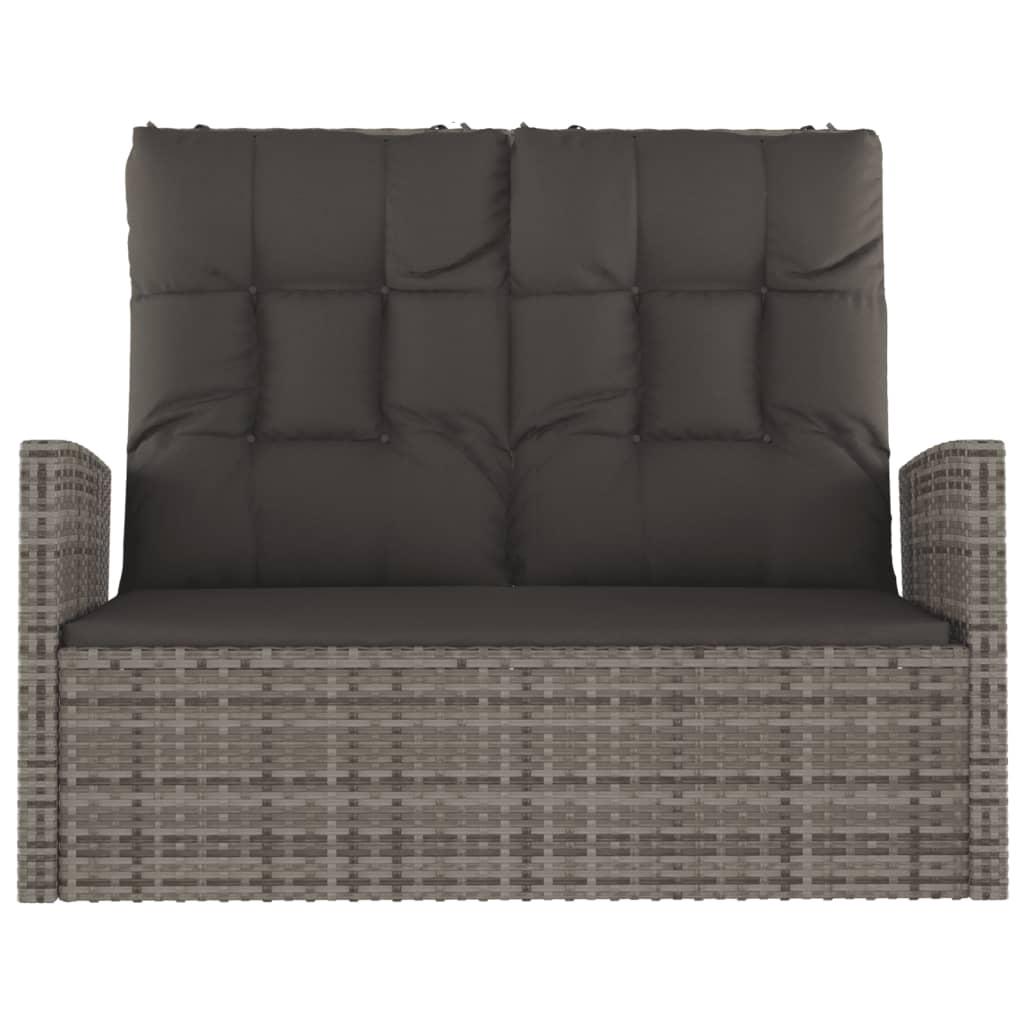 Banco jardín reclinable y cojines ratán sintético negro 118 cm