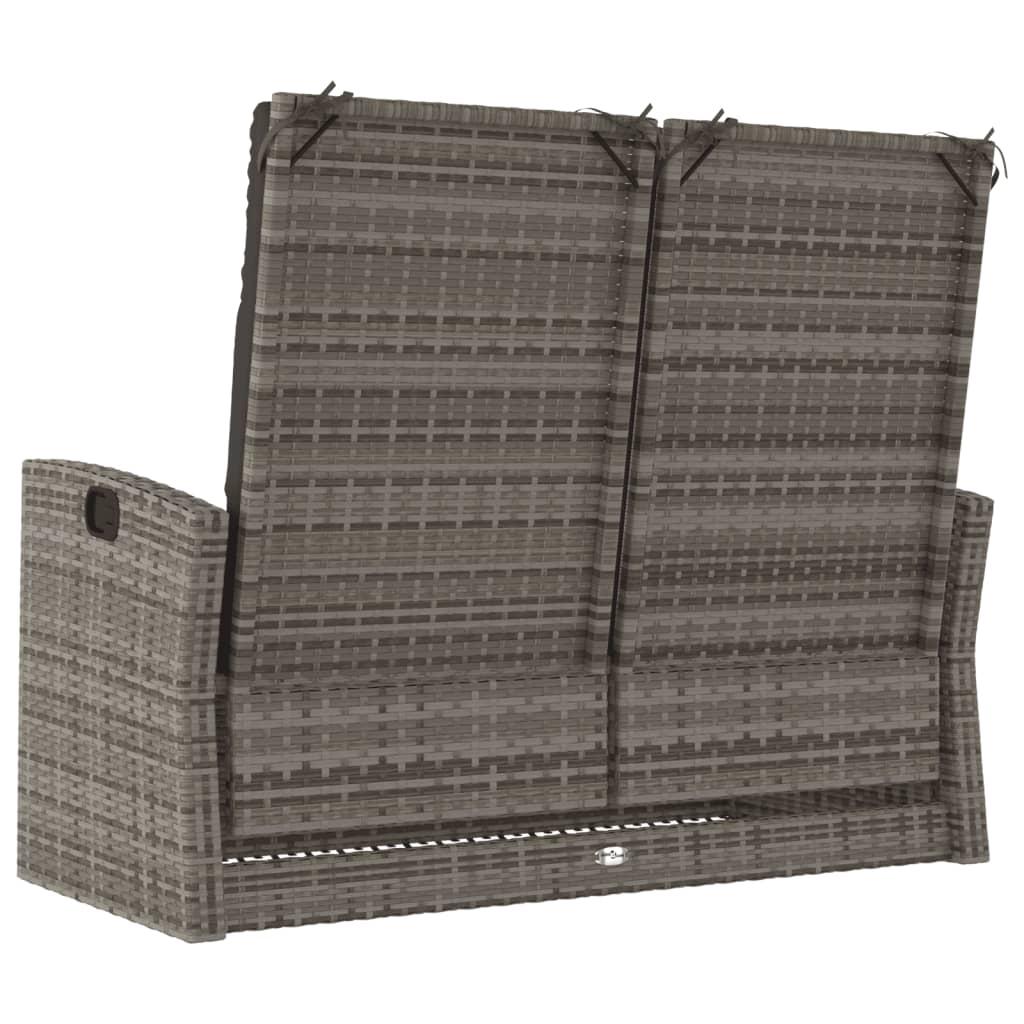 Banco jardín reclinable y cojines ratán sintético negro 118 cm