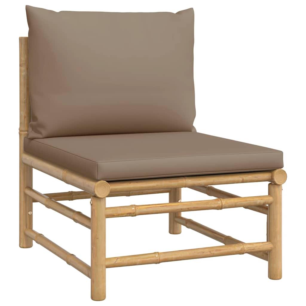 Set de muebles de jardín 3 piezas bambú y cojines blanco crema