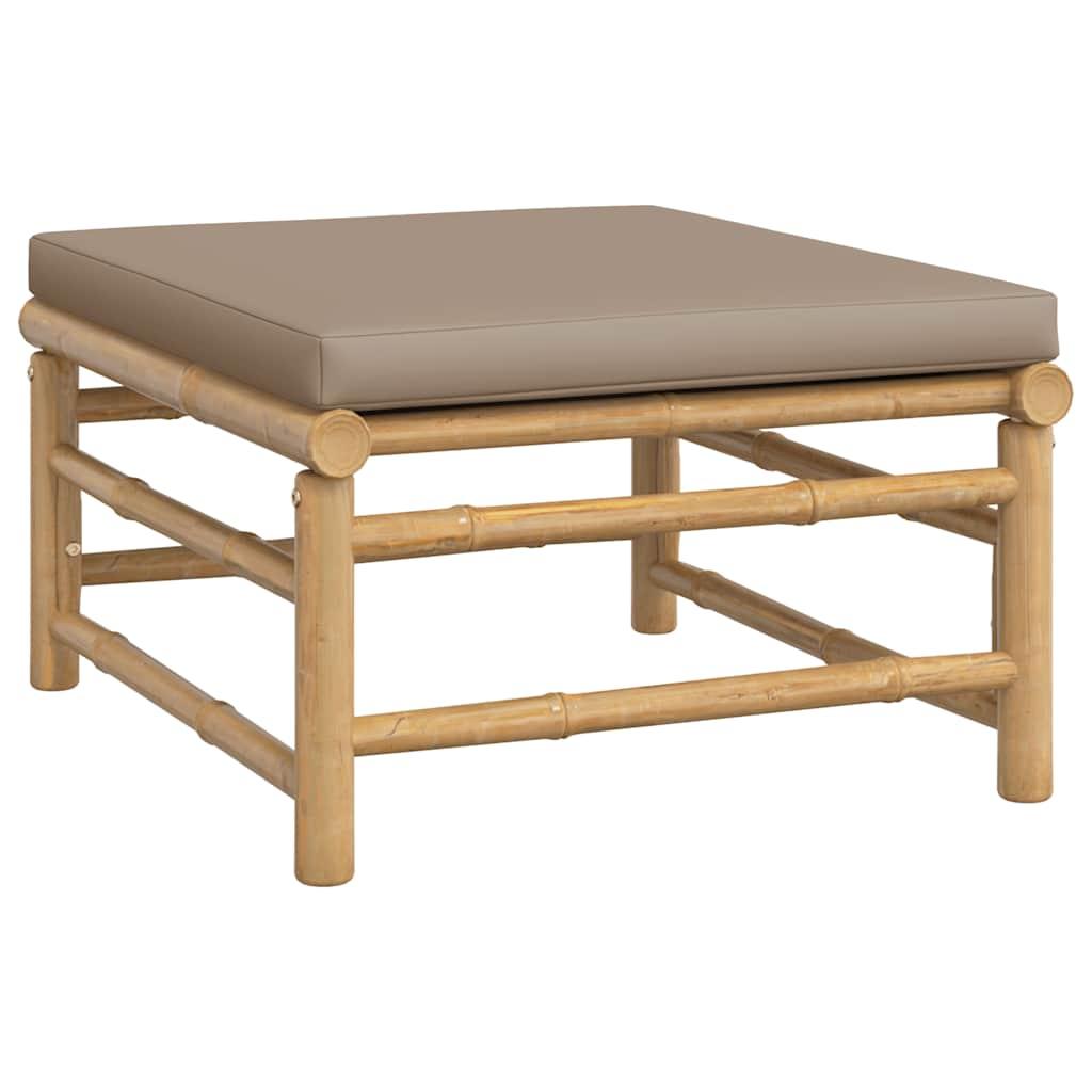 Set de muebles de jardín 3 piezas bambú y cojines blanco crema