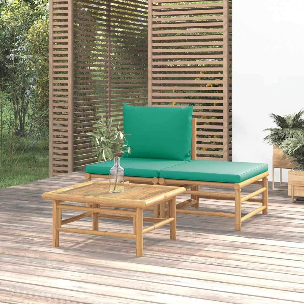Set de muebles de jardín 3 piezas bambú y cojines blanco crema