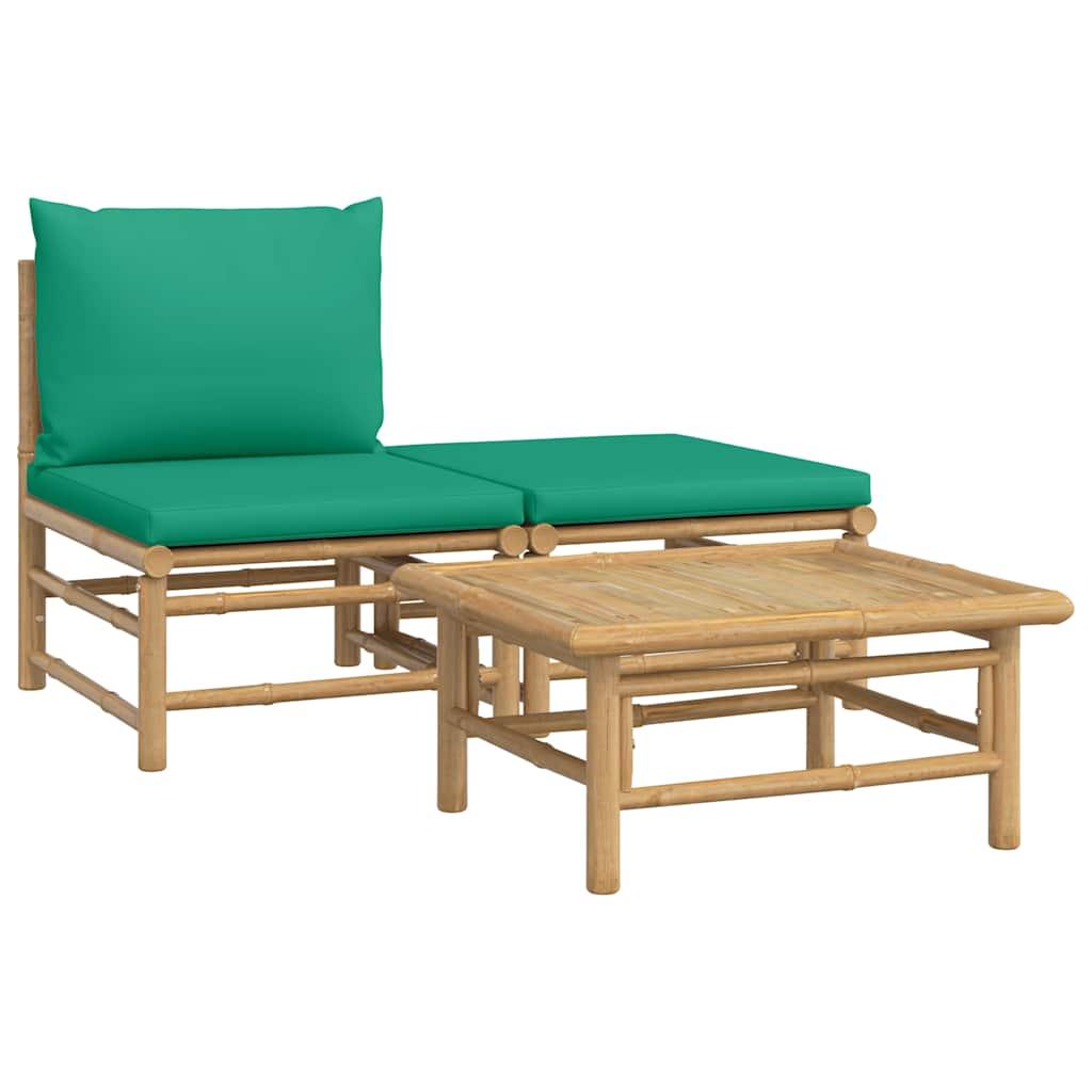 Set de muebles de jardín 3 piezas bambú y cojines blanco crema