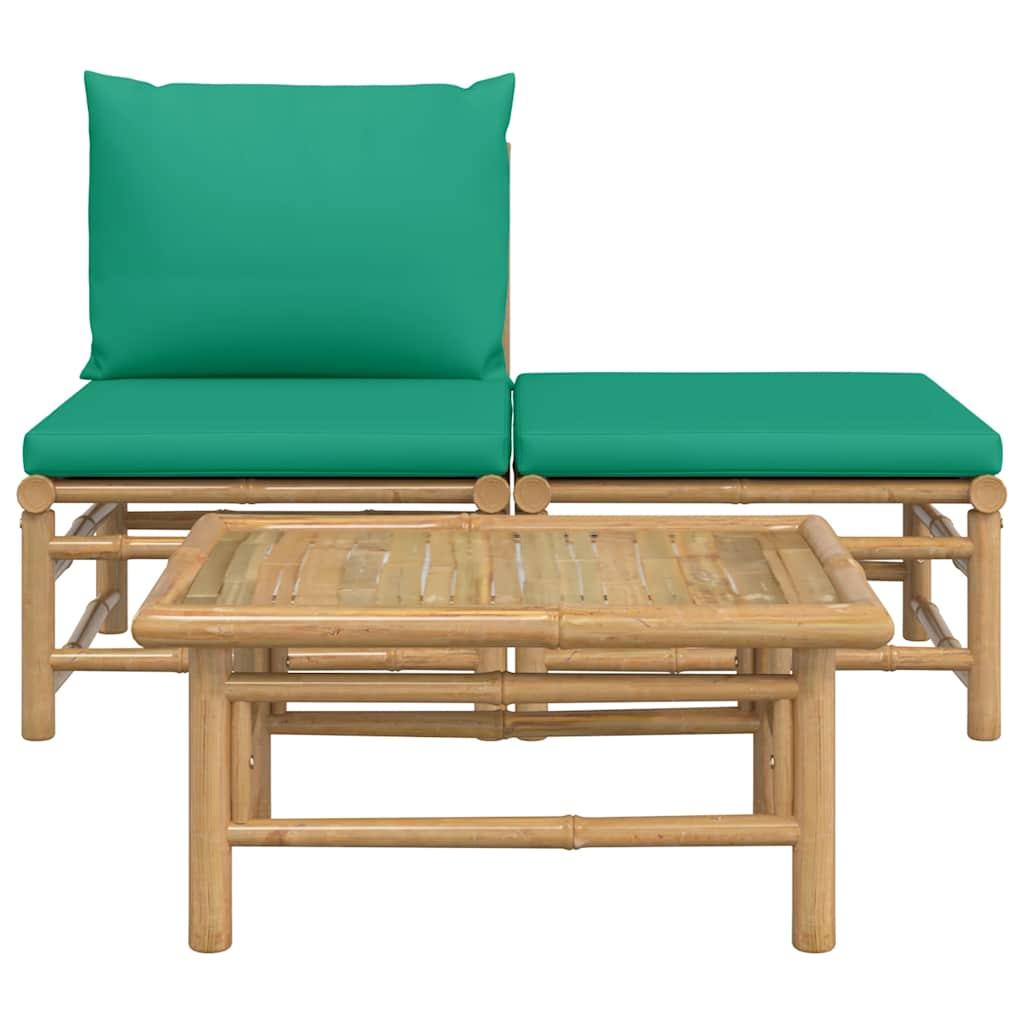 Set de muebles de jardín 3 piezas bambú y cojines blanco crema