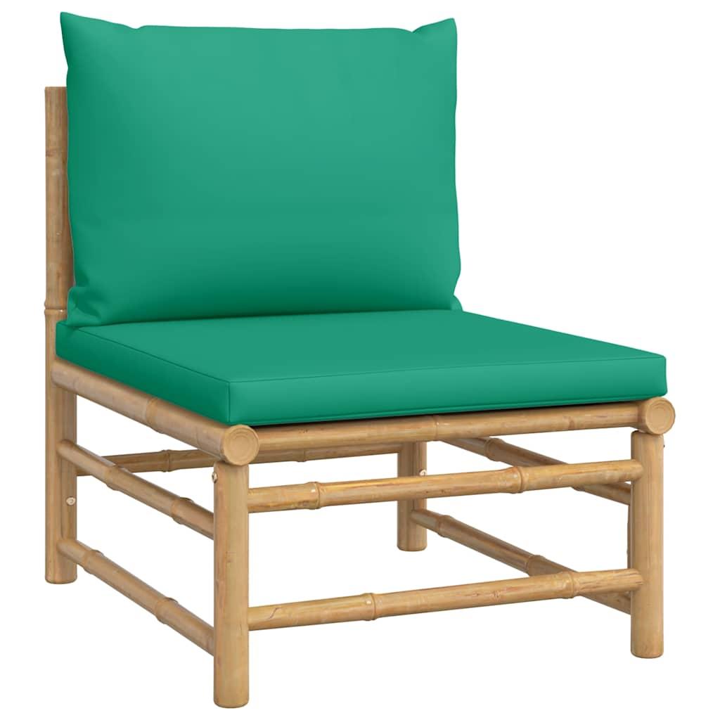 Set de muebles de jardín 3 piezas bambú y cojines blanco crema
