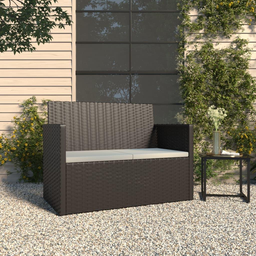Banco de jardín con cojines ratán sintético gris 116x62,5x74 cm