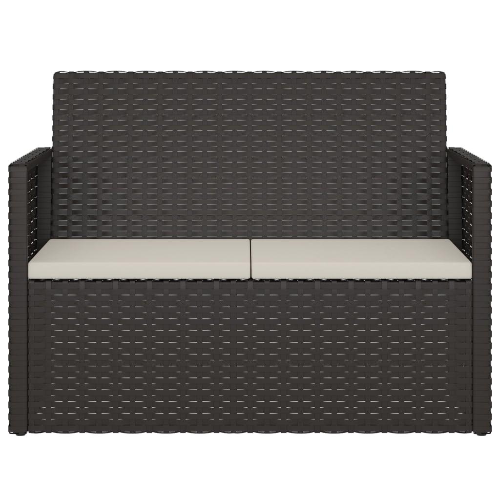 Banco de jardín con cojines ratán sintético gris 116x62,5x74 cm
