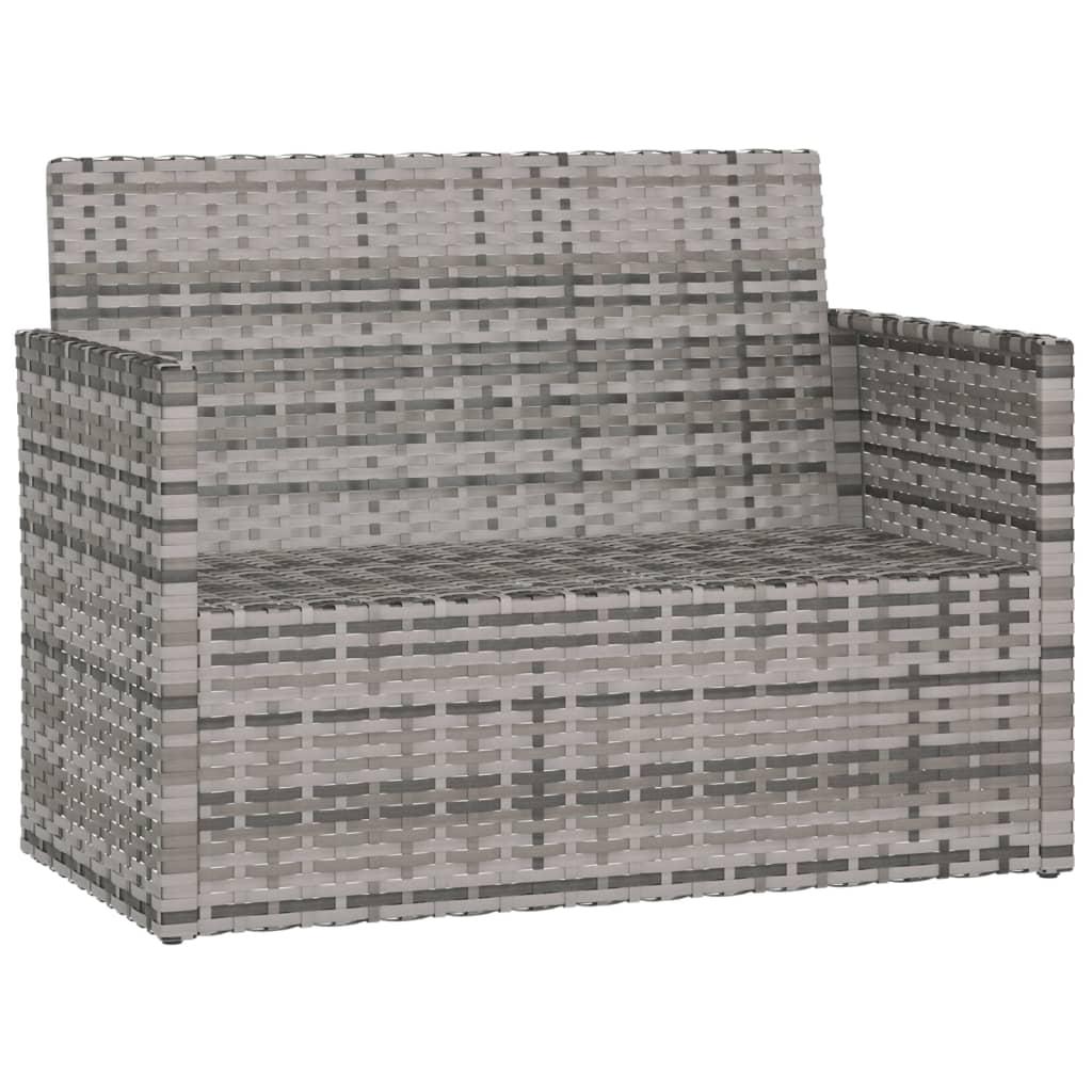 Banco de jardín con cojines ratán sintético gris 116x62,5x74 cm