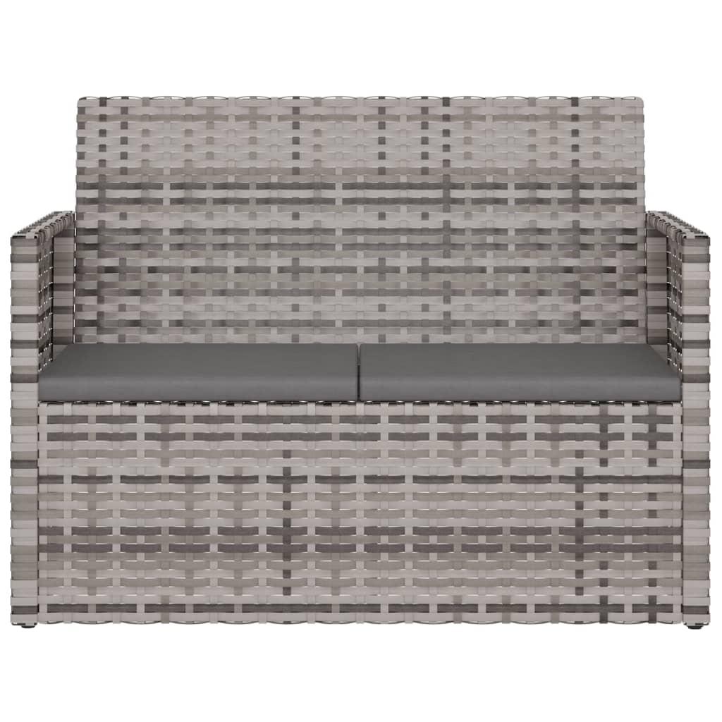 Banco de jardín con cojines ratán sintético gris 116x62,5x74 cm