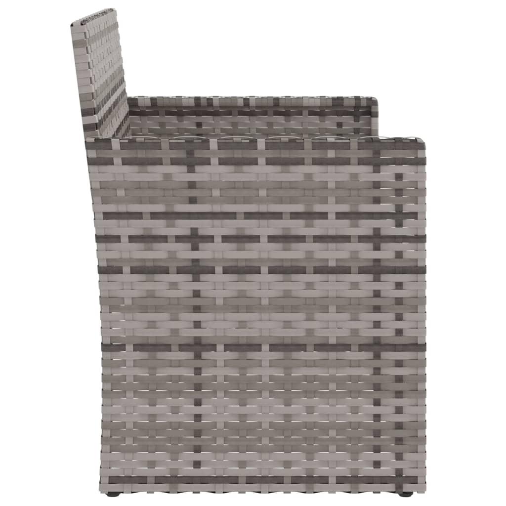 Banco de jardín con cojines ratán sintético gris 116x62,5x74 cm