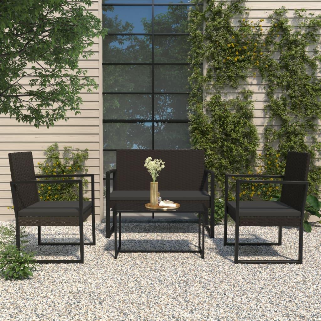 Banco de jardín con cojines ratán sintético gris 116x62,5x74 cm