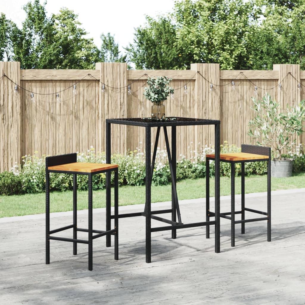 Mesa alta bar ratán PE y superficie vidrio negro 185x80x110 cm