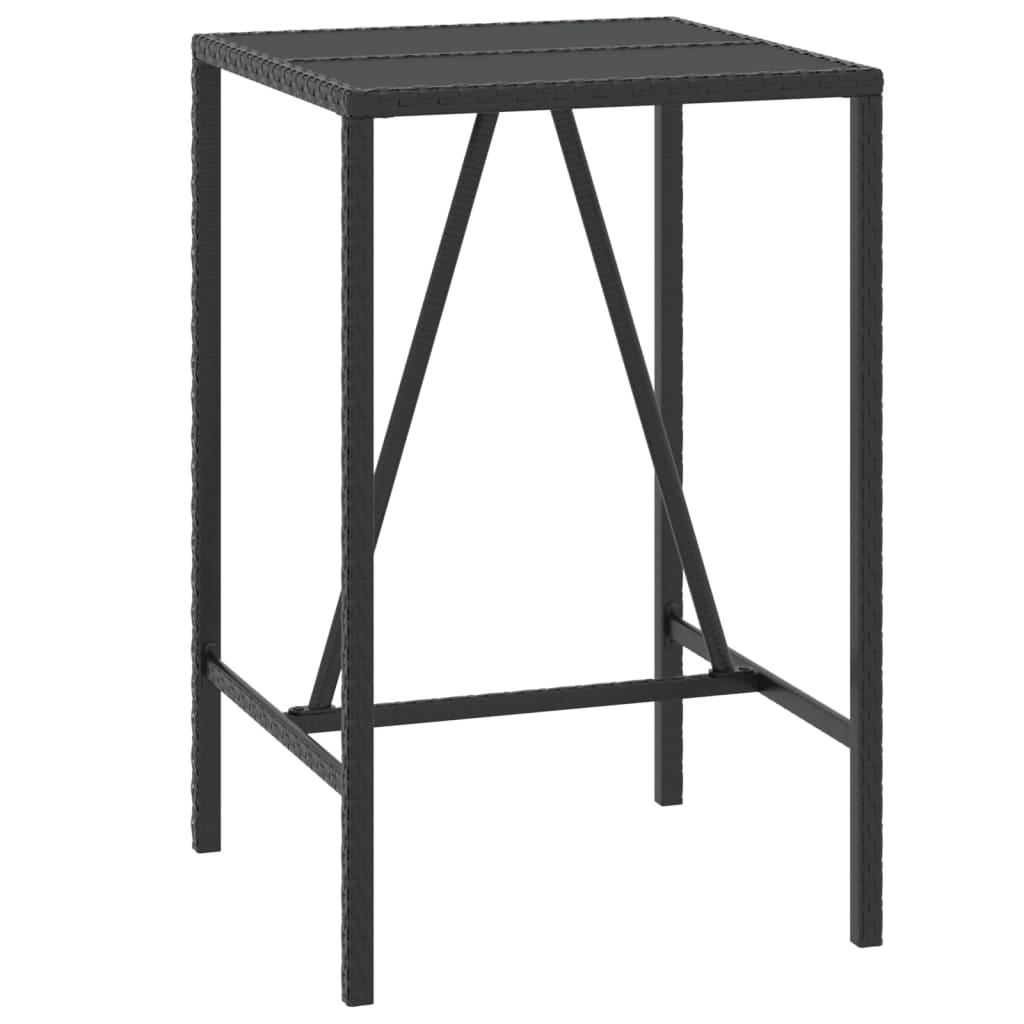 Mesa alta bar ratán PE y superficie vidrio negro 185x80x110 cm