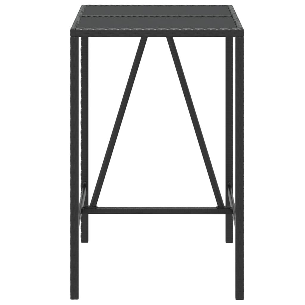 Mesa alta bar ratán PE y superficie vidrio negro 185x80x110 cm