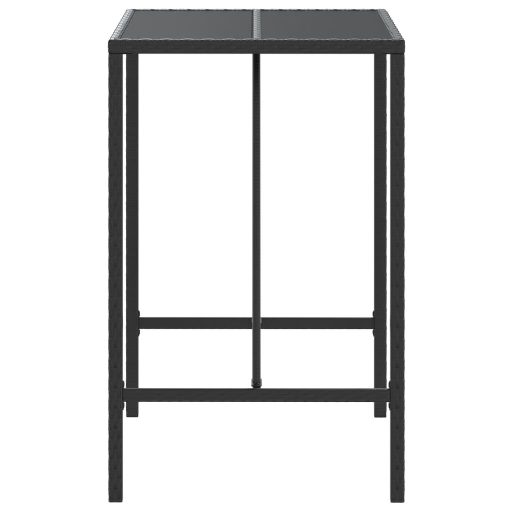 Mesa alta bar ratán PE y superficie vidrio negro 185x80x110 cm