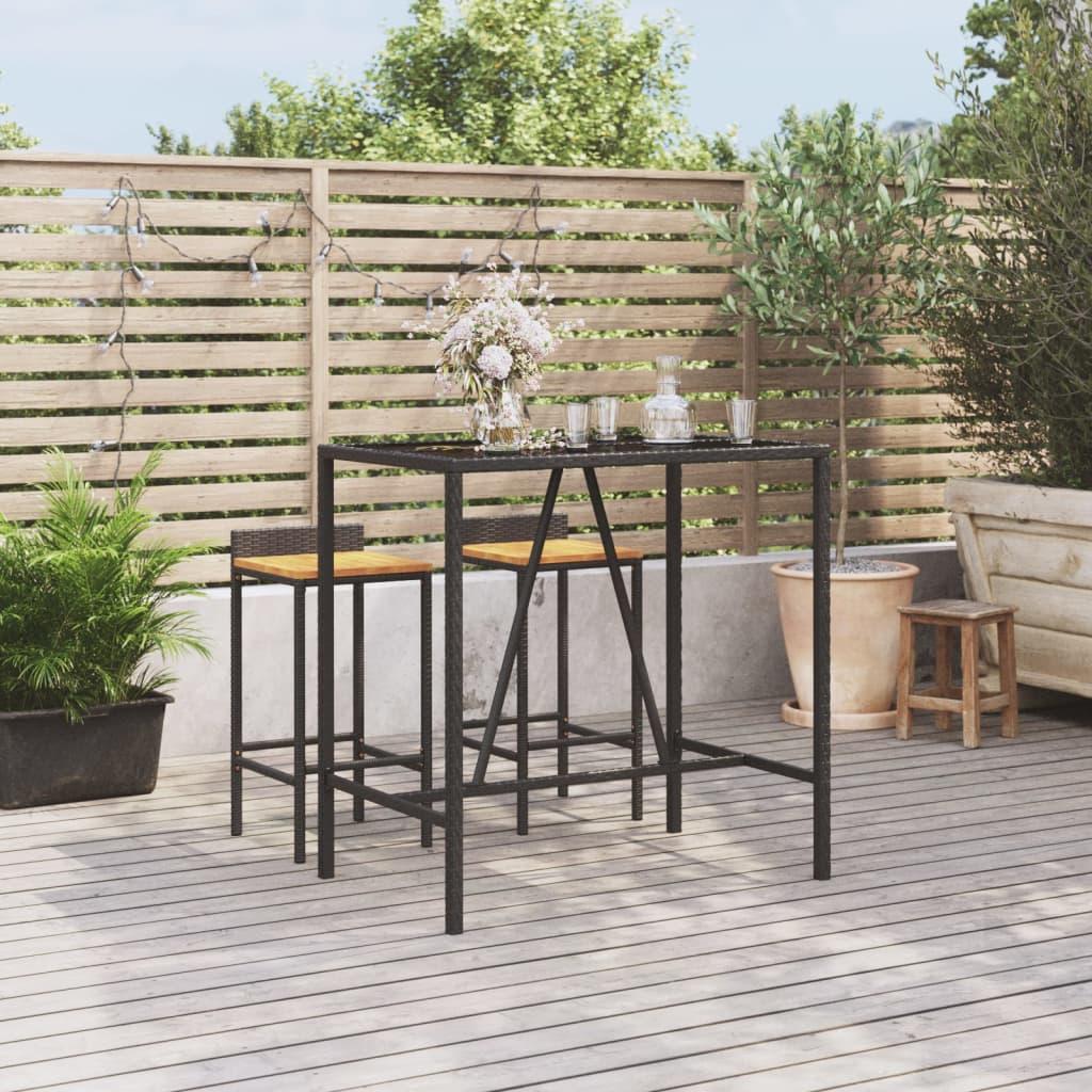 Mesa alta bar ratán PE y superficie vidrio negro 185x80x110 cm